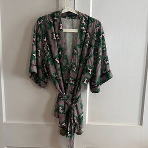 Eloquii Striped Floral Kimono Robe - Green and Pink
